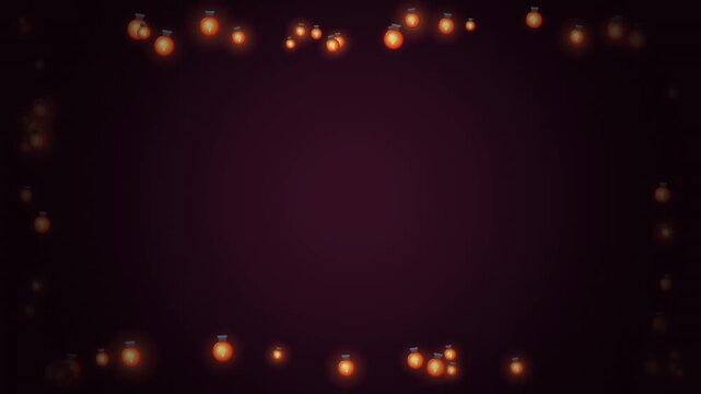 Warm glowing string light bulbs animate on dark background creating festive romantic atmosphere elega