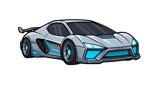 Modern futuristic sports car with blue and black colors isolated on transparent background
