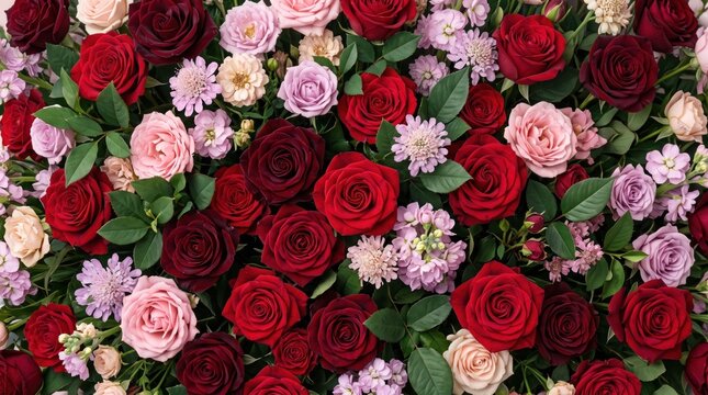 Red and pink rose flower background texture, romantic floral bouquet pattern, fresh rose blossoms backdrop for wedding design