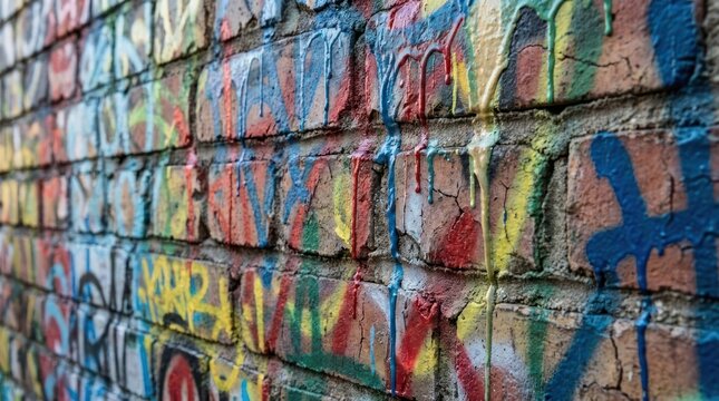 Close up of colorful urban graffiti wall.