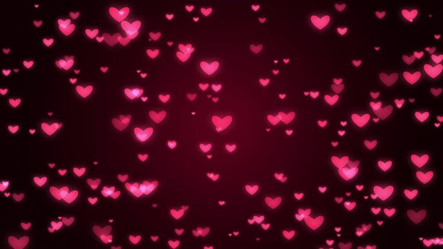 Animated glowing pink hearts gracefully moving across a vibrant deep red backdrop perfect for Valenti