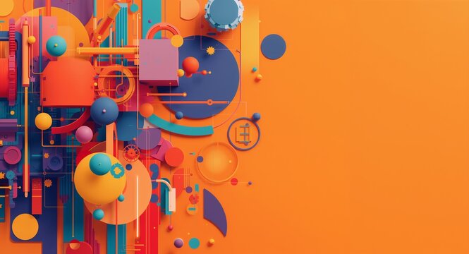 An abstract visualization of lessons learned from digital disruptions, utilizing bold colors and shapes to convey the evolving patterns of industry change, with ample copy space for narratives