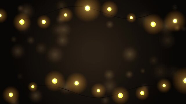 Animated golden string lights gently twinkle and softly fade on a deep dark background creating a fes