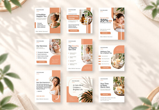 Social Media Template Set for Wellness Spa and Massage Services Business