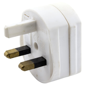 A white UK power plug isolated on a clean white background for electrical hardware projects