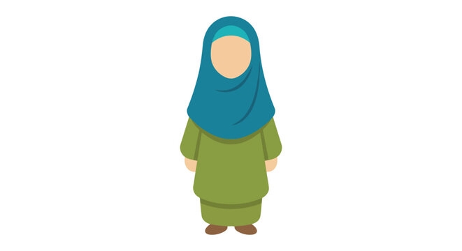 Woman wearing hijab and traditional clothing flat vector illustration on white background