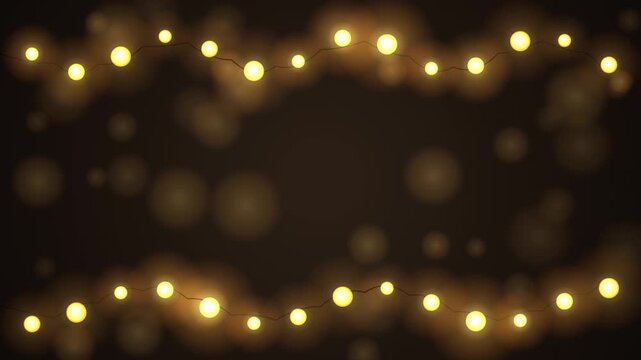 Cozy warm golden illumination of decorative lights and bokeh against a subtle dark backdrop template