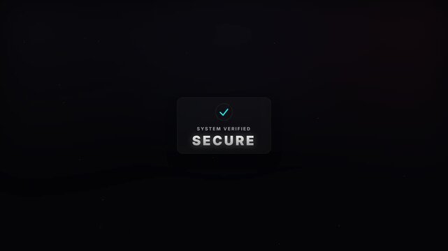 Secure notification box displaying verified status with white bold text and checkmark icon on a black background.