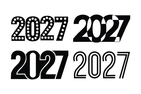 Set of creative 2027 black and white typography text designs for new year celebration