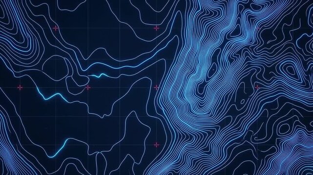 background Blue glowing topographic map lines on dark grid