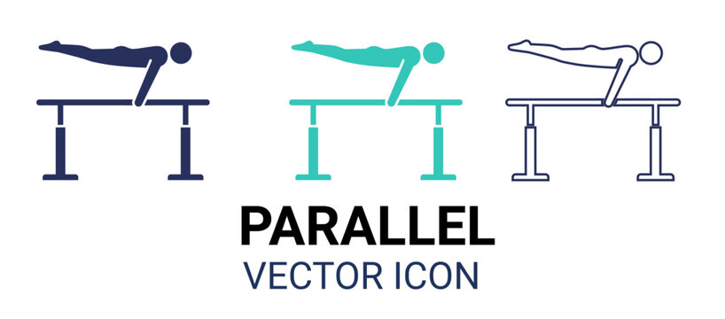 Set of gymnastics parallel bars exercise icon designs featuring an athlete performing a horizontal hold in vector style