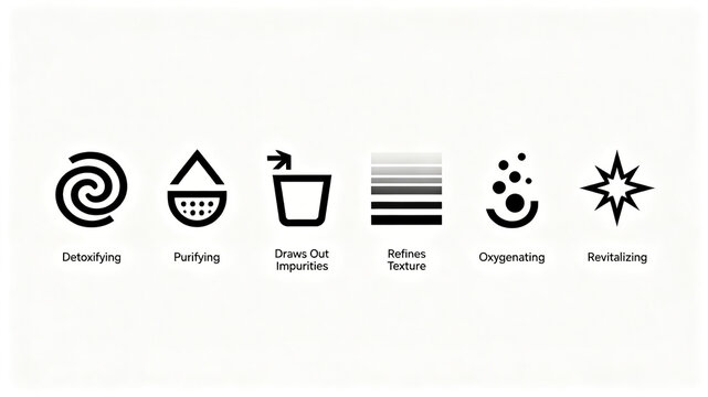 Black and white line skin care and cleansing series icons, detoxification, purification, rejuvenation and rejuvenation, applicable to the promotion of facial cleaning products and cleaning facial mask