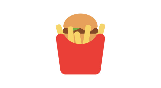 Burger and french fries in a red container flat vector illustration
