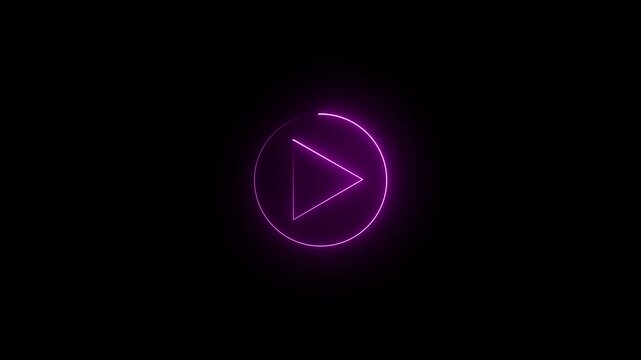 glowing Neon shine play button icon sign with neon circle animation. Audio and video player press stop start buttons animated icon on transparent background in 4k.