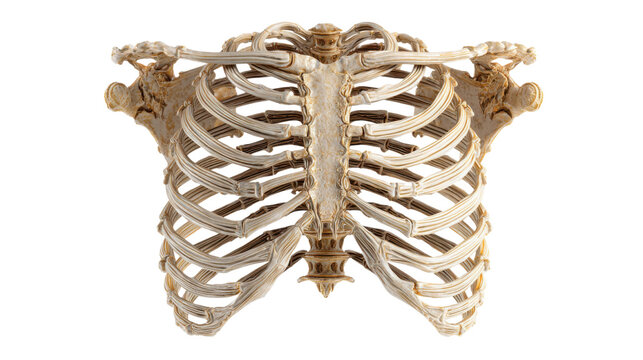 Detailed Human Rib Cage Skeleton Anatomy Front View Bone Structure Illustration For Medical Design on White Background
