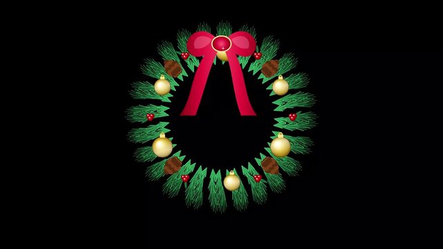 Six christmas wreaths with red bows and gold baubles on black