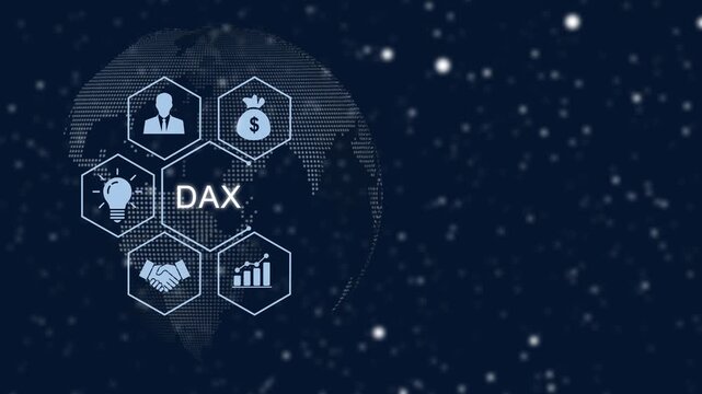 Dynamic digital dax stock market index visualization featuring animated global network connectivity, financial growth and data analytics for corporate economic presentations