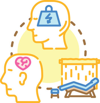 Gradual desensitization therapy concept illustrating a process for overcoming fears, reducing anxiety, and improving mental health, moving from discomfort to a state of relief and well being