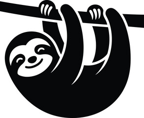 Obraz premium A cute black silhouette of a happy sloth hanging from a tree branch
