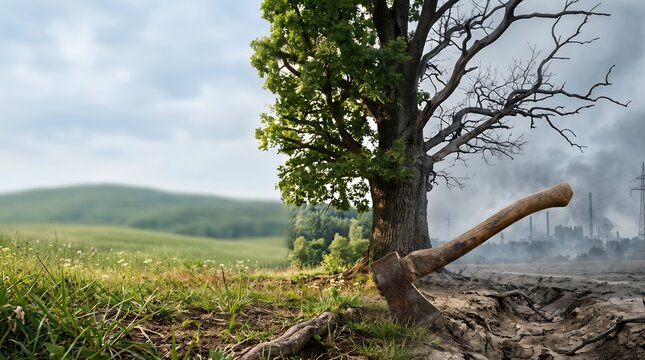 Conceptual Split Climate Change Deforestation Tree Landscape Environment