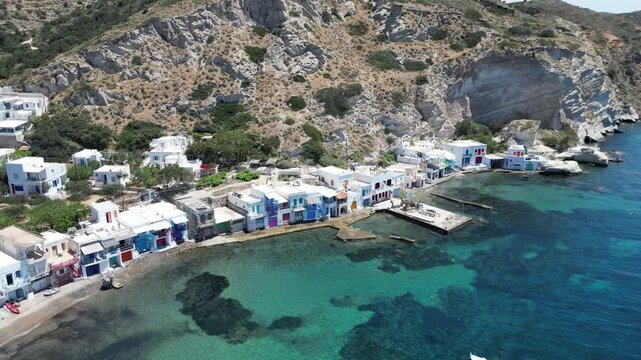 Aerial View of Klima Fishing Village on Milos Island, Greece