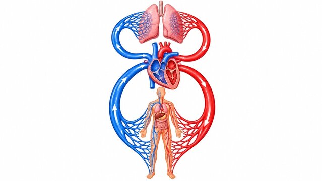 Double circulation figure eight: pulmonary and systemic loops