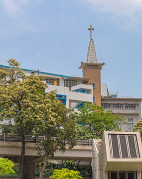 Kowloon Methodist Church in Hong Kong Cloudy Spring Day