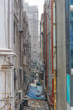 High Density Architecture Narrow Back Alleyway in Hong Kong