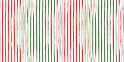 Fototapeta premium Lines pattern in red, pink, green colors, Christmas hand drawn stripes print for wrapping paper, surface design, wallpaper, decor