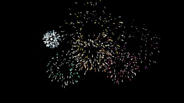 Colorful fireworks explosion display bursting in the dark night sky seamless loop celebration background
