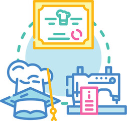 Fototapeta premium Educational program outline displaying steps for professional development and learning journey, featuring a student in a digital interface and structured curriculum pathway