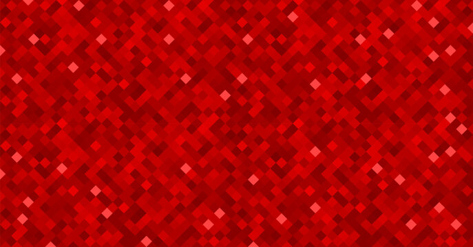 Christmas Abstract Red Pixel Mosaic Background with Overlapping Geometric Squares, Glowing Tiles and Digital Grid Texture Vector Illustration
