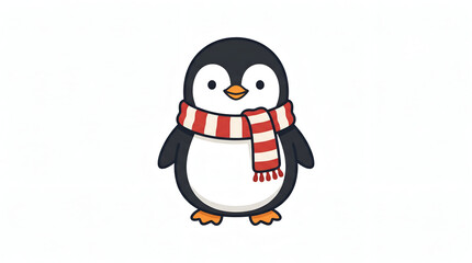 Fototapeta premium Cute penguin wearing a red scarf isolated on white background