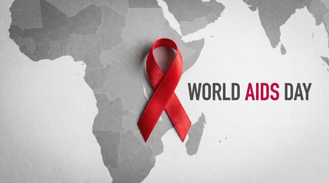 World aids day awareness ribbon displayed against a grayscale map of africa