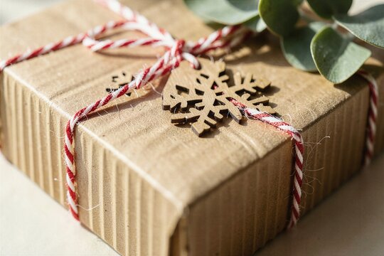 Corrugated Cardboard Holiday Gift with Bakers Twine and Tag Tactile