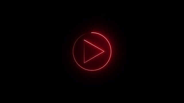 glowing Neon shine play button icon sign with neon circle animation. Audio and video player press stop start buttons animated icon on transparent background in 4k.