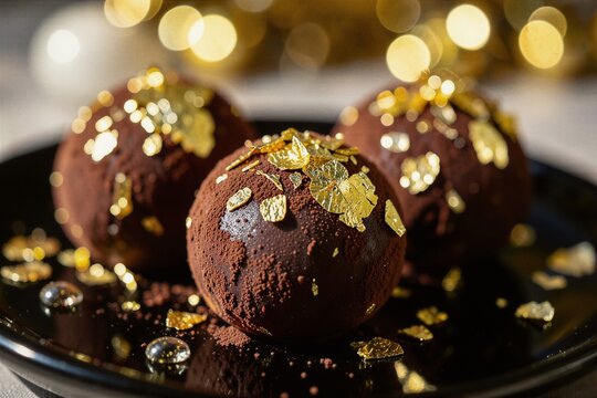 Gourmet Dark Chocolate Truffles Gilded with Edible Gold Leaf Tactile