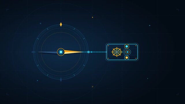 Animated compass interface rotating and connecting to digital module