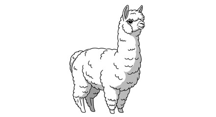 Fototapeta premium Cute white fluffy alpaca or llama vector illustration, standing and isolated on a white background.