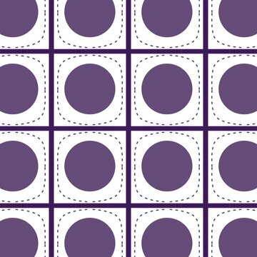 Seamless purple polka dot grid pattern background minimalist geometric circle and dashed line frame design