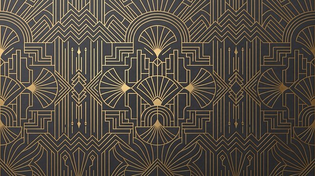 Art deco golden geometric pattern on black background for christmas holiday celebration