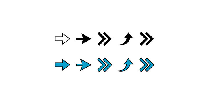Various arrow types in black and blue representing direction movement and progression.