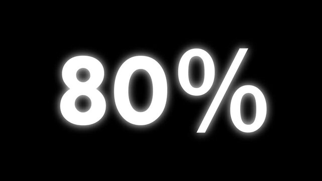 abstract 80 percent animation on black background.80 percentage discount animated 4 k video.