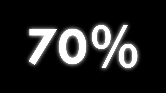abstract 70 percent animation on black background.70 percentage discount animated 4 k video.