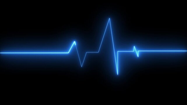 neon heartbeat cardiogram pulse animation abstract background,glowing neon heart beat icon animation on black background.