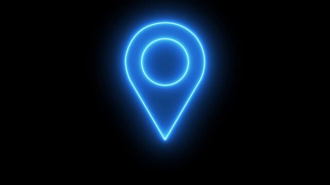 glowing neon location animation icon searching place address travel direction road signs map circle animated signs symbol on black background