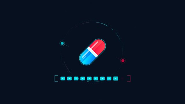 Animated 2d vector capsule morphing inside dark futuristic hud dashboard