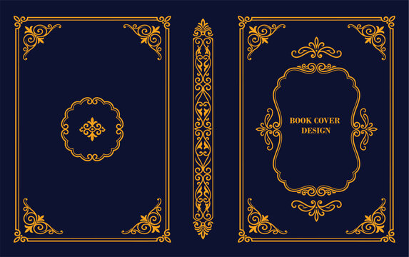 Vintage book cover design with golden floral ornament