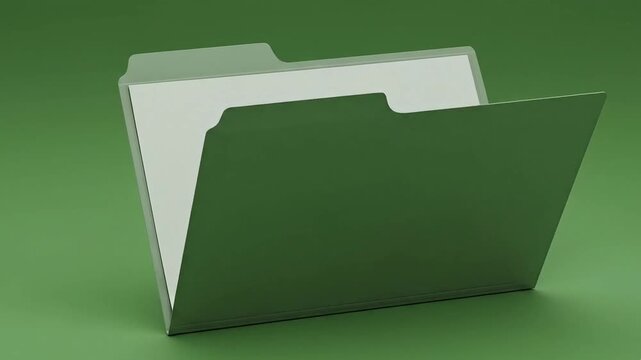 Folder holds white papers inside a green office organizer set against a solid background.