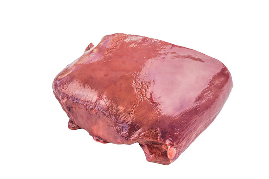 Raw beef liver isolated on white background. Fresh whole organ meat also known as veal liver calf liver and ox liver.
